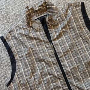 Sunice Storm Pack Mens Golf Vest Brown Plaid Full Zip Mock Neck Large 9314